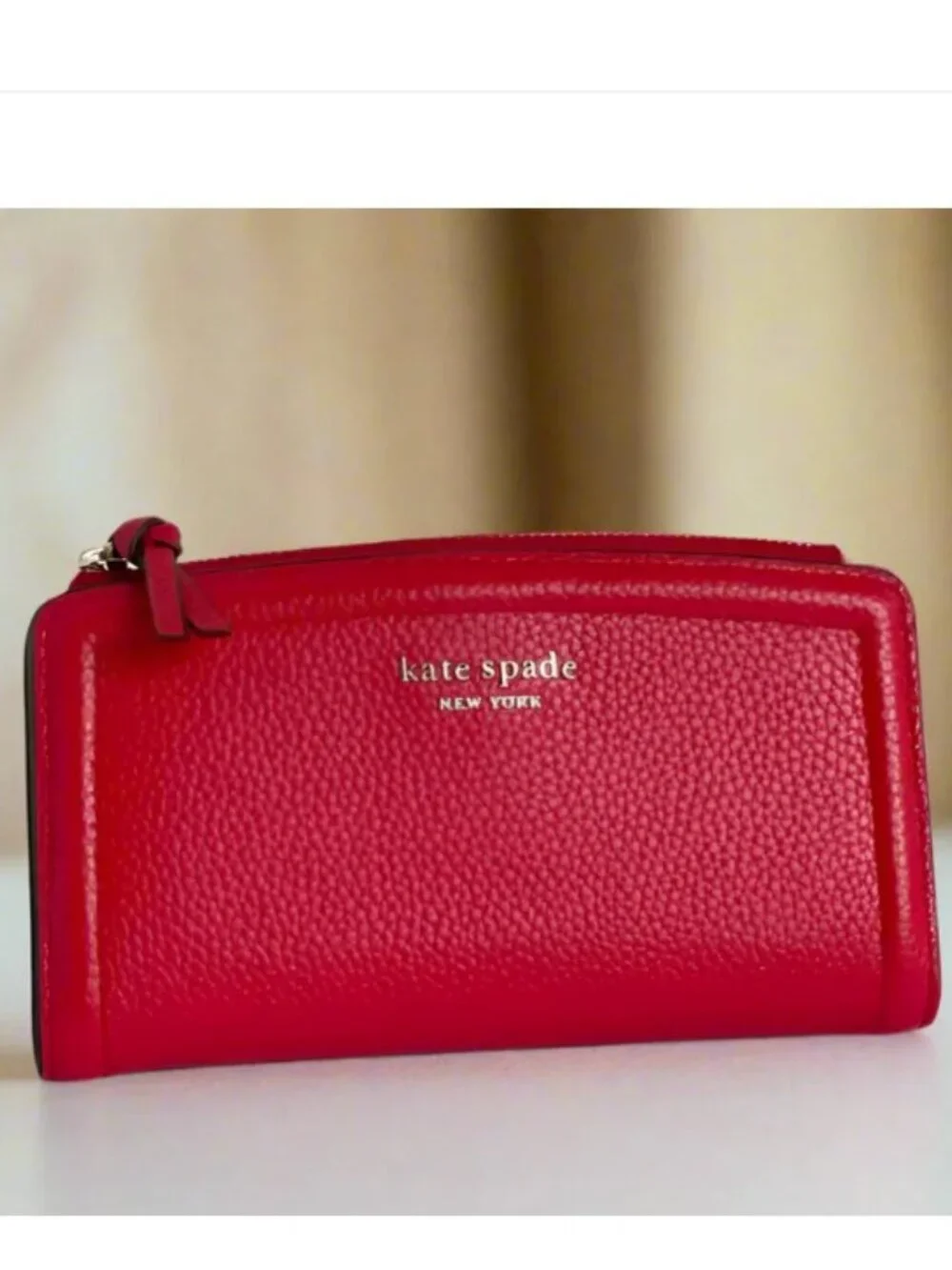 Kate Spade Knott Zip Slim Wallet Red Leather Card Holder Billfold